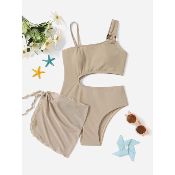 SHEIN Swim New Shein Girls Cutout One Piece Swimsuit With Beach